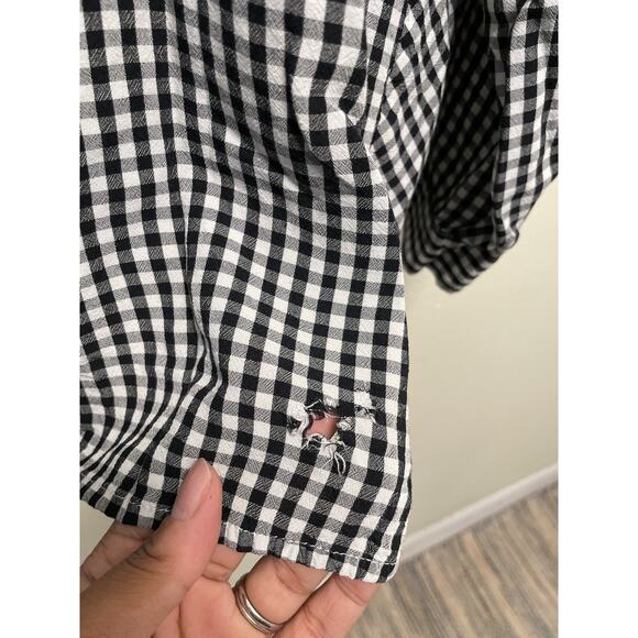 J. Jill Womens Top XL Black Rayon Gingham Long Sleeve Button Up Cottagecore FLAW - Picture 5 of 8